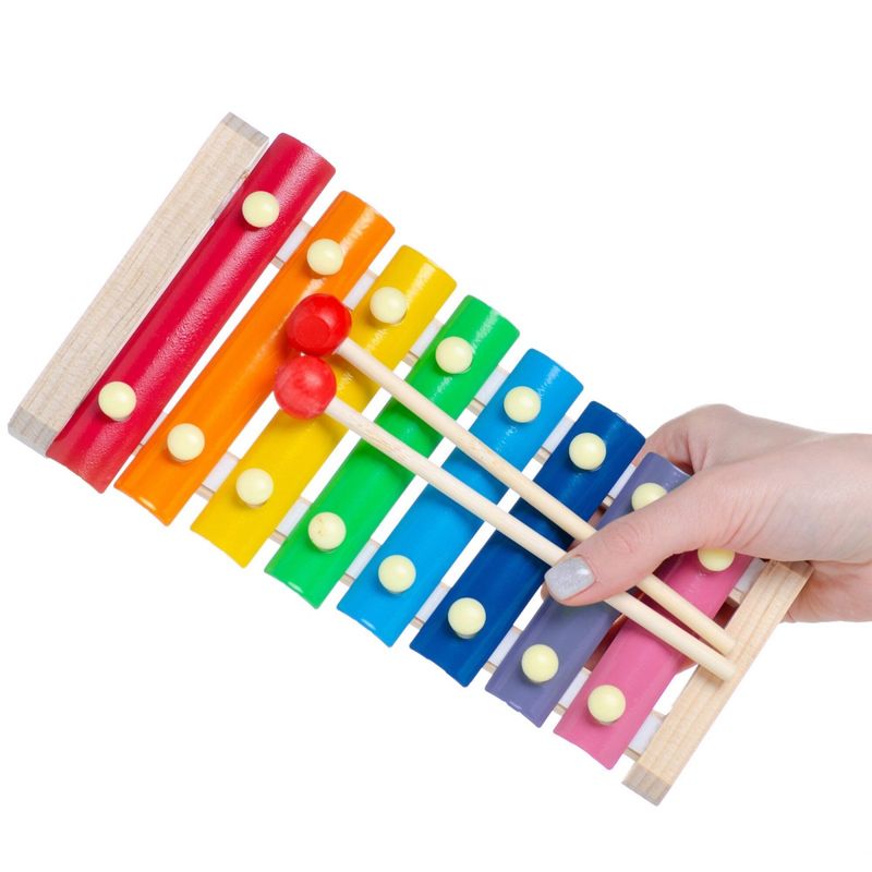 Jucarii, Copii si Bebe - Jucarii si jocuri - Jucarii de rol - Instrumente muzicale de jucarie - Instrument muzical xilofon , din lemn, 8 note muzicale, 2 bete de percutie, 4-6 ani, multicolor - Infinity.ro