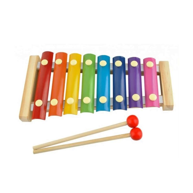 Jucarii, Copii si Bebe - Jucarii si jocuri - Jucarii de rol - Instrumente muzicale de jucarie - Instrument muzical xilofon , din lemn, 8 note muzicale, 2 bete de percutie, 4-6 ani, multicolor - Infinity.ro