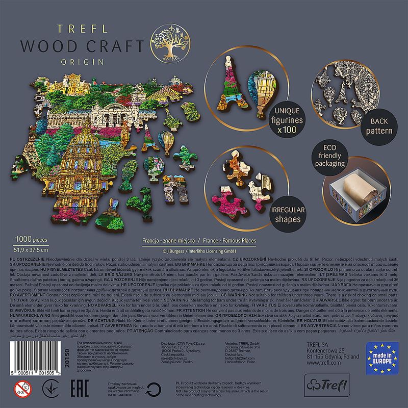 Jucarii, Copii si Bebe - Jucarii si jocuri - Jocuri si puzzle - Puzzle - Puzzle Trefl din lemn 1000 piese obiective turistice faimoase din franta - Infinity.ro