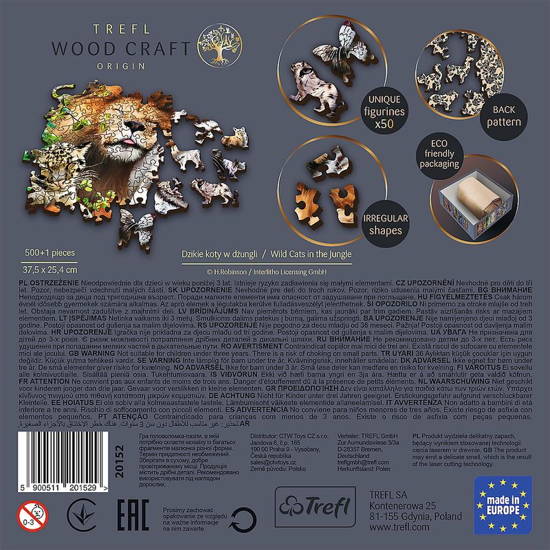 Jucarii, Copii si Bebe - Jucarii si jocuri - Jocuri si puzzle - Puzzle - Puzzle Trefl din lemn 500+1 piese felinele din jungla - Infinity.ro