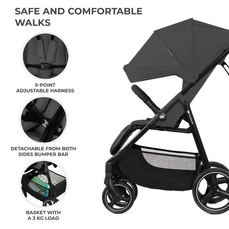 Jucarii, Copii si Bebe - Carucioare si articole de transport - Carucioare - Carucioare sport - Carucior sport Kinderkraft trig3 granite grey - Infinity.ro