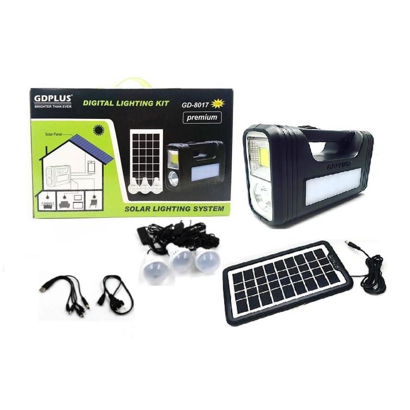 Casa si Gradina - Electrice - Panouri solare si accesorii - Sisteme panouri solare - Kit slar portabil GD-8017 Premium Plus Us, 3 becuri, lanterna LED - Infinity.ro