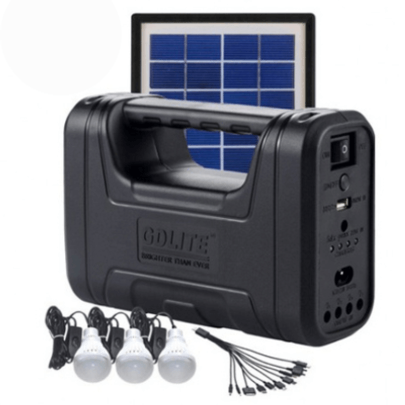 Casa si Gradina - Electrice - Panouri solare si accesorii - Sisteme panouri solare - Kit slar GD-Lite 8017, dotat cu disozitive Us cu 3 becuri LED + acumulator de mare capacitate, negru - Infinity.ro
