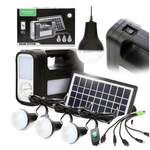 Casa si Gradina - Electrice - Panouri solare si accesorii - Sisteme panouri solare - Kit slar GD-Lite 8017, dotat cu disozitive Us cu 3 becuri LED + acumulator de mare capacitate, negru - Infinity.ro