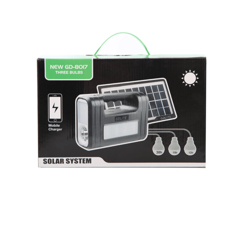 Casa si Gradina - Electrice - Panouri solare si accesorii - Sisteme panouri solare - Kit slar GD-Lite 8017, dotat cu disozitive Us cu 3 becuri LED + acumulator de mare capacitate, negru - Infinity.ro