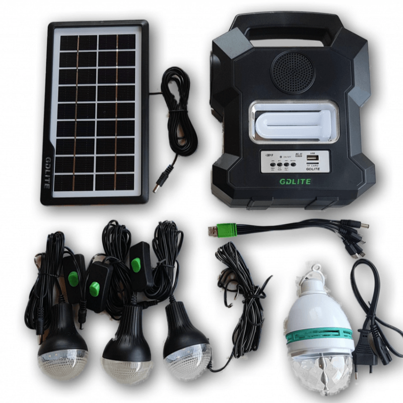 Casa si Gradina/Electrice/Panouri solare si accesorii/Sisteme panouri solare - Kit slar GD-Lite 1000A dotat cu disozitive Us cu 4 becuri led, acumulator de mare capacitate, radio - Infinity.ro