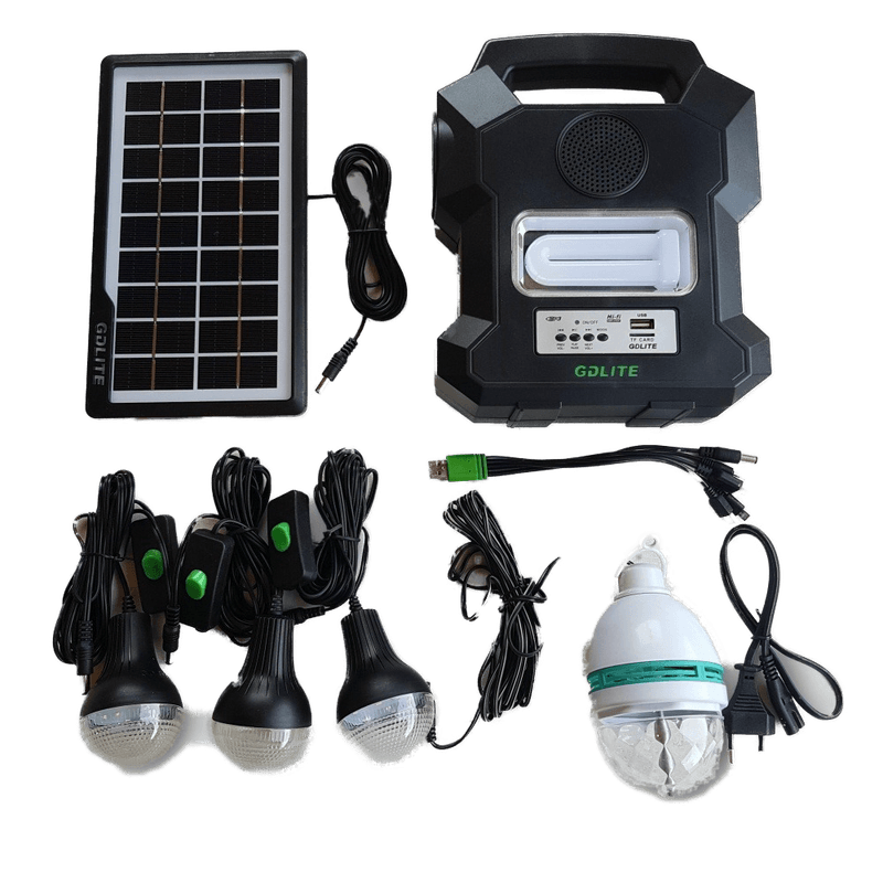 Casa si Gradina/Electrice/Panouri solare si accesorii/Sisteme panouri solare - Kit slar GD-Lite 1000A dotat cu disozitive Us cu 4 becuri led, acumulator de mare capacitate, radio - Infinity.ro