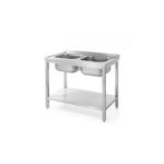 Casa si Gradina - Sanitare - Chiuveta bucatarie si accesorii - Chiuvete bucatarie - Chiuveta dubla cu suport si raft , 1000x600x (H) 850 mm, Hendi, Inox - Infinity.ro