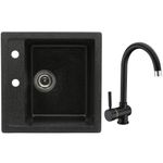 Casa si Gradina - Sanitare - Chiuveta bucatarie si accesorii - Chiuvete bucatarie - Set chiuveta bucatarie CasaBlanca Quadro granit cu 1 cuva cu baterie BLACK4H, negru - Infinity.ro