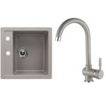 Casa si Gradina - Sanitare - Chiuveta bucatarie si accesorii - Chiuvete bucatarie - Set chiuveta bucatarie CasaBlanca Quadro granit cu 1 cuva cu baterie GREY4H, gri - Infinity.ro