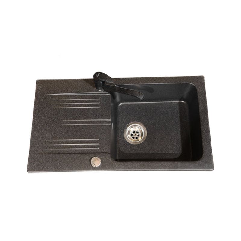 Casa si Gradina - Sanitare - Chiuveta bucatarie si accesorii - Chiuvete bucatarie - Set chiuveta Casa Blanca Rock neagra 77.5x43.5 1 cuva si picurator+Baterie Black4 - Infinity.ro