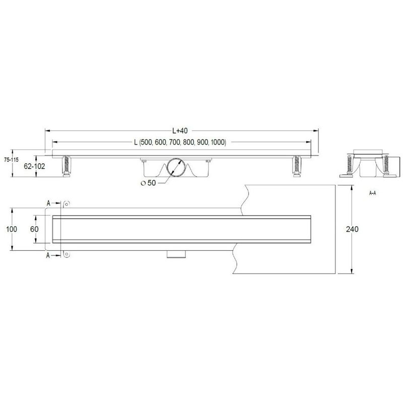 Casa si Gradina - Constructii - Materiale constructii - Sisteme de scurgere - Set rigola dus Techman Duo faiantabila inox cu membrana antimiros, 60 cm - Infinity.ro