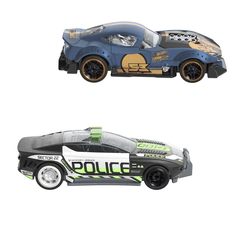 Jucarii, Copii si Bebe - Jucarii si jocuri - Vehicule si jucarii cu telecomanda - Masinute - Hot Wheels set 2 masinute metalice pull back muscle and blown si alpha pursuit 1:43 - Infinity.ro