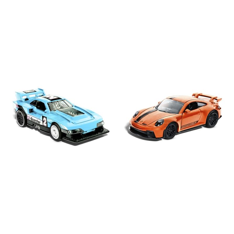 Jucarii, Copii si Bebe - Jucarii si jocuri - Vehicule si jucarii cu telecomanda - Masinute - Hot Wheels set 2 masinute metalice pull back gt-scorcher si porsche 911 gt3 1:43 - Infinity.ro