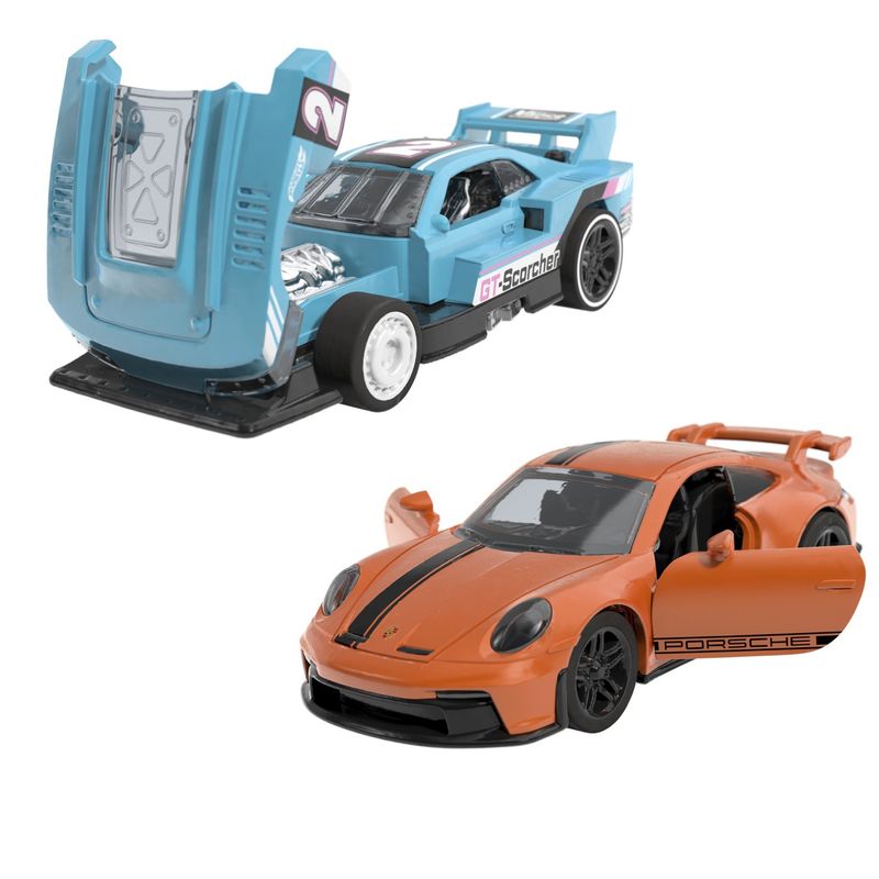 Jucarii, Copii si Bebe - Jucarii si jocuri - Vehicule si jucarii cu telecomanda - Masinute - Hot Wheels set 2 masinute metalice pull back gt-scorcher si porsche 911 gt3 1:43 - Infinity.ro