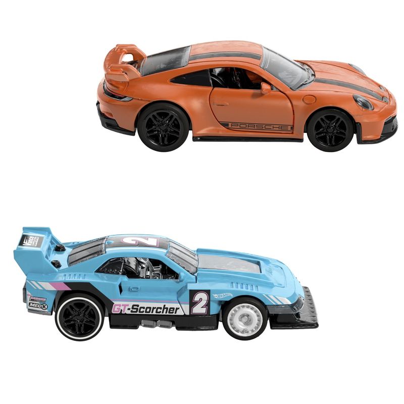 Jucarii, Copii si Bebe - Jucarii si jocuri - Vehicule si jucarii cu telecomanda - Masinute - Hot Wheels set 2 masinute metalice pull back gt-scorcher si porsche 911 gt3 1:43 - Infinity.ro