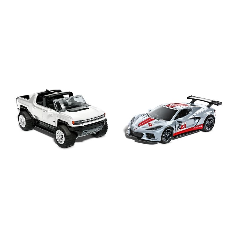 Jucarii, Copii si Bebe - Jucarii si jocuri - Vehicule si jucarii cu telecomanda - Masinute - Hot Wheels set 2 masinute metalice pull back gmc hummer ev si corvette c8r 1:43 - Infinity.ro