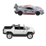 Jucarii, Copii si Bebe - Jucarii si jocuri - Vehicule si jucarii cu telecomanda - Masinute - Hot Wheels set 2 masinute metalice pull back gmc hummer ev si corvette c8r 1:43 - Infinity.ro