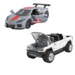 Jucarii, Copii si Bebe - Jucarii si jocuri - Vehicule si jucarii cu telecomanda - Masinute - Hot Wheels set 2 masinute metalice pull back gmc hummer ev si corvette c8r 1:43 - Infinity.ro