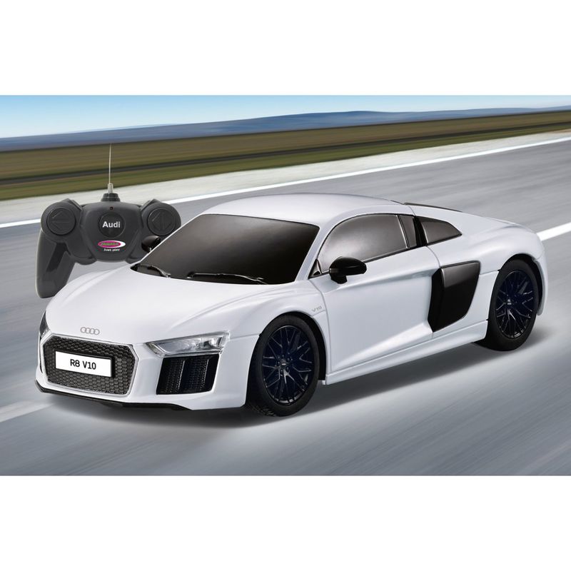 Jucarii, Copii si Bebe - Jucarii si jocuri - Vehicule si jucarii cu telecomanda - Masinute - Masina cu telecomanda audi r8 alb cu scara 1 la 24 - Infinity.ro