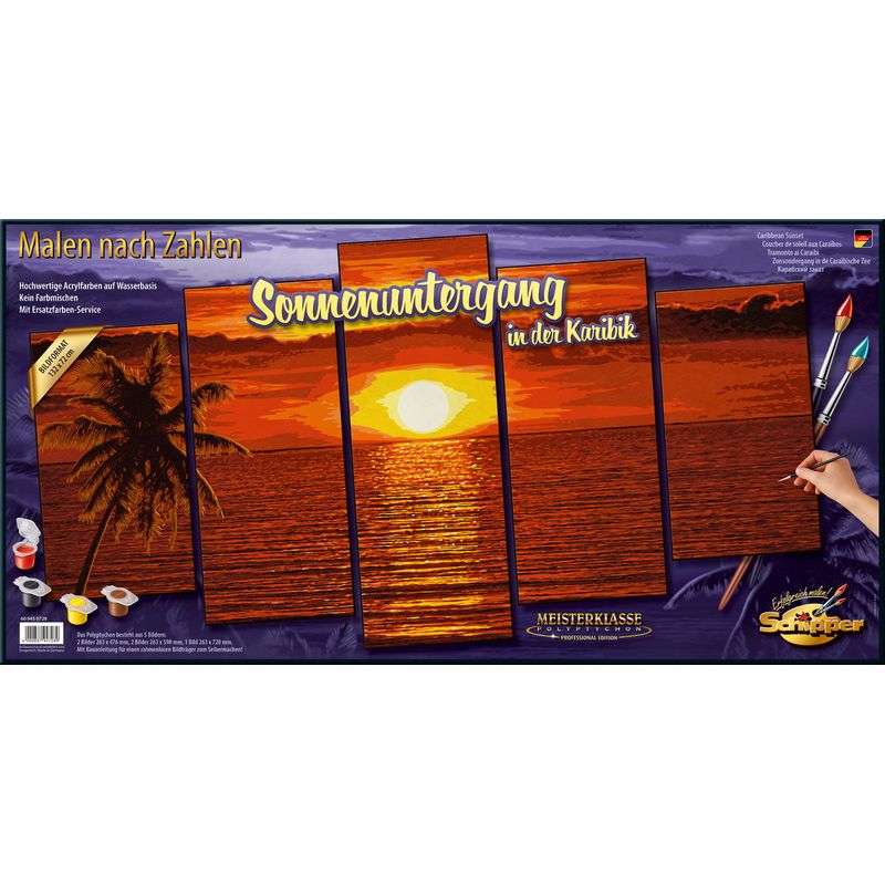 Jucarii, Copii si Bebe - Jucarii si jocuri - Jucarii & jocuri educative - Seturi pictura si desen - Kit pictura pe numere schipper apus in caraibe, 5 tablouri - Infinity.ro