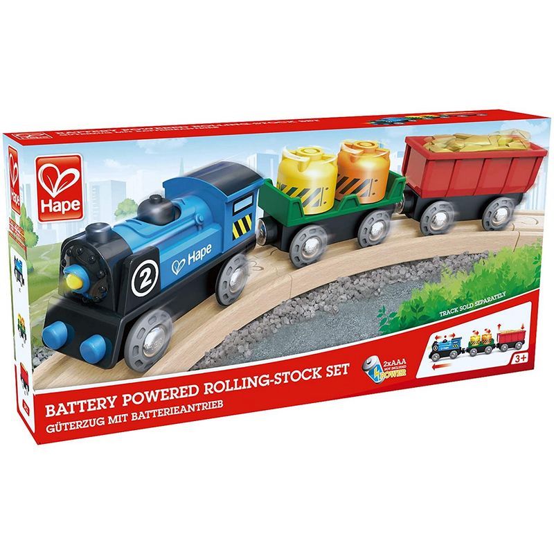 Jucarii, Copii si Bebe - Jucarii si jocuri - Jucarii & jocuri educative - Jucarii interactive - Hape tren marfar cu doua vagoane - Infinity.ro