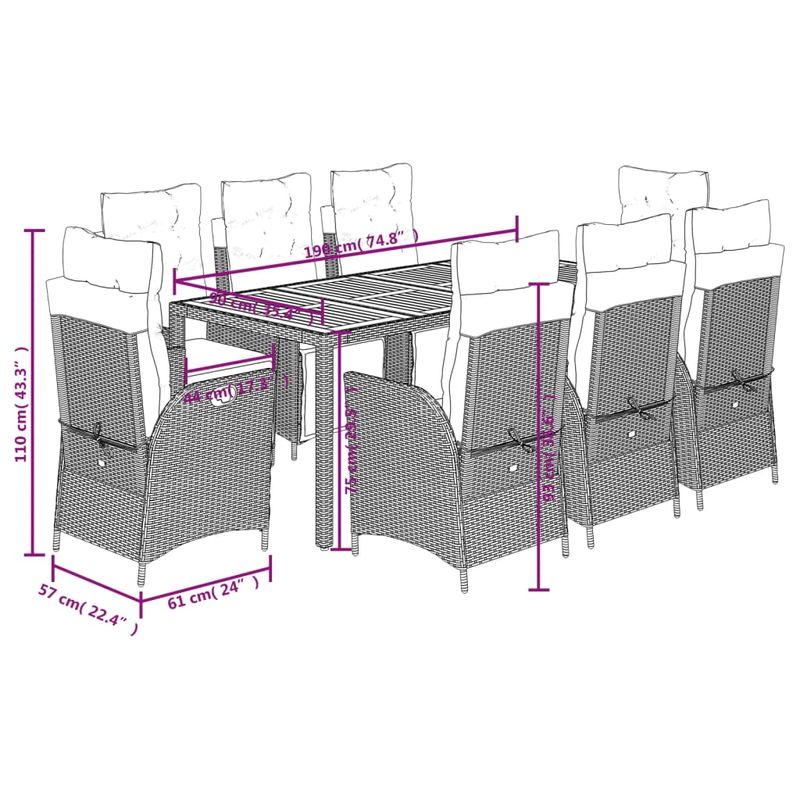 Casa si Gradina - Gradina si terasa - Mobilier exterior - Seturi mobila gradina - Set mobilier de gradina cu perne, 9 piese, negru, poliratan - Infinity.ro