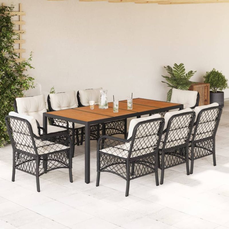 Casa si Gradina - Gradina si terasa - Mobilier exterior - Seturi mobila gradina - Set mobilier de gradina cu perne, 9 piese, negru, poliratan - Infinity.ro