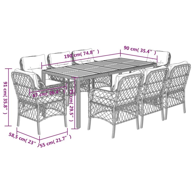 Casa si Gradina - Gradina si terasa - Mobilier exterior - Seturi mobila gradina - Set mobilier de gradina cu perne, 9 piese, negru, poliratan - Infinity.ro