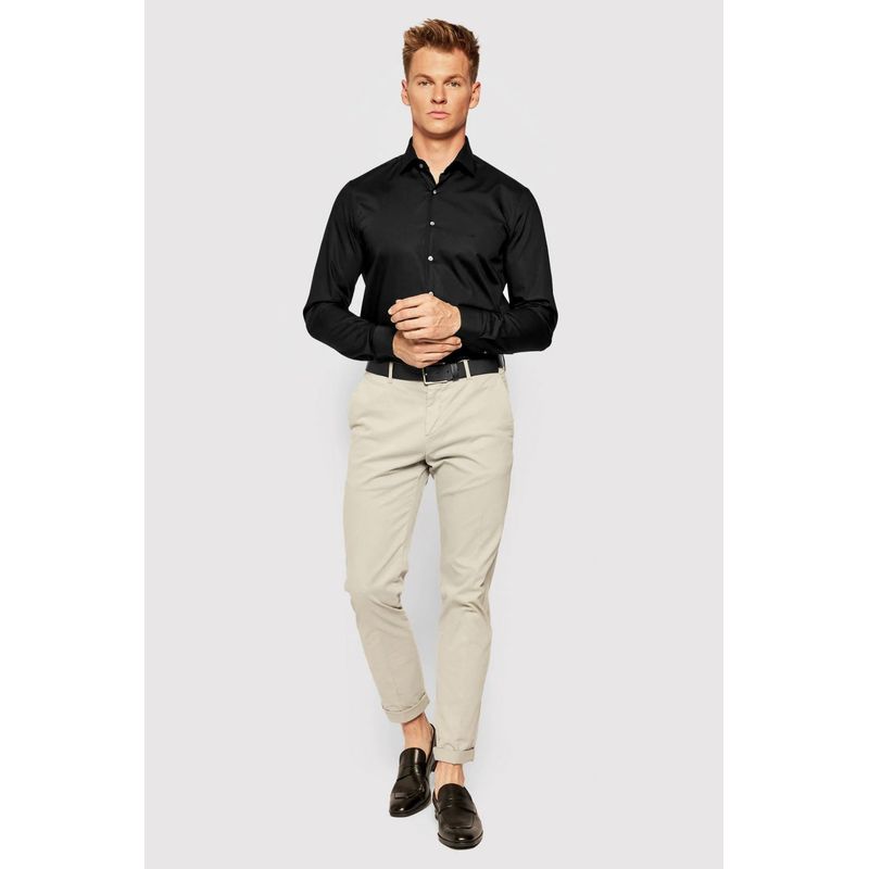 Fashion, accesorii si bijuterii - Barbati - Imbracaminte - Camasi barbati - Camasa Calvin Klein 2ply Poplin Stretch Slim Shirt K10K103025, 42 IT, Negru - Infinity.ro