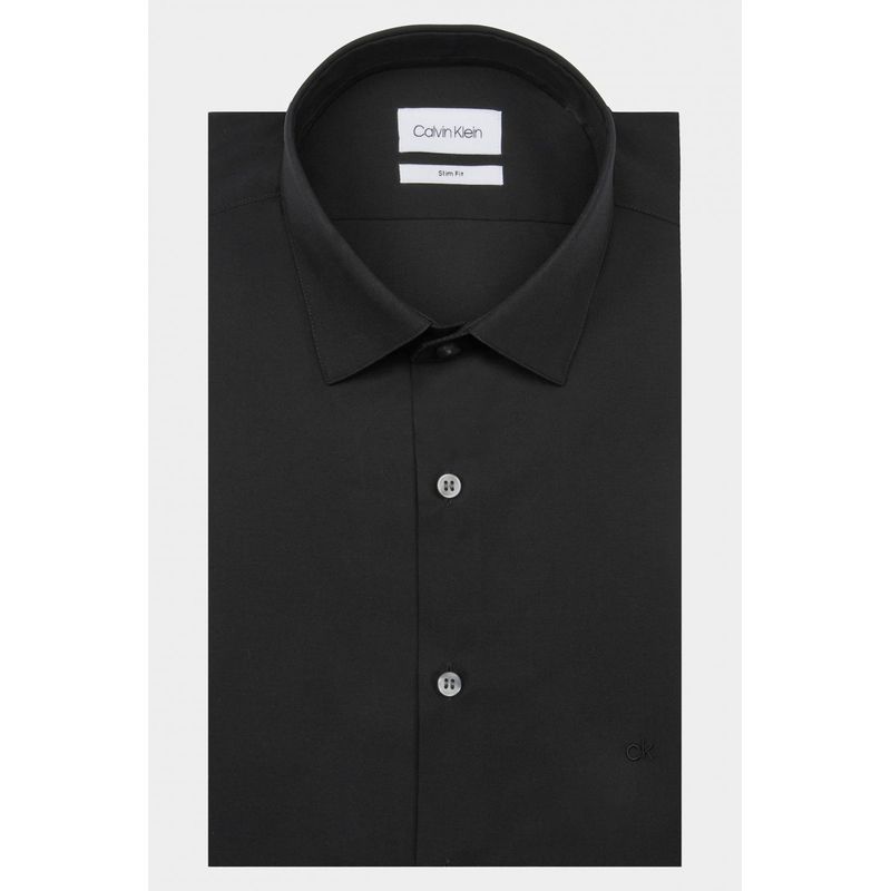 Fashion, accesorii si bijuterii - Barbati - Imbracaminte - Camasi barbati - Camasa Calvin Klein 2ply Poplin Stretch Slim Shirt K10K103025, 42 IT, Negru - Infinity.ro