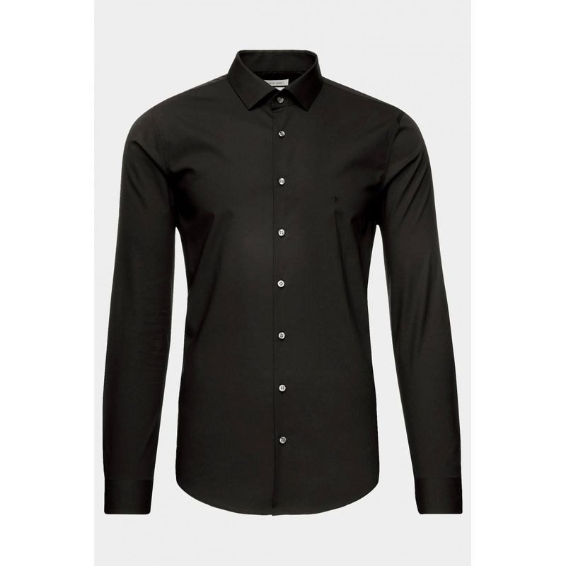 Fashion, accesorii si bijuterii - Barbati - Imbracaminte - Camasi barbati - Camasa Calvin Klein 2ply Poplin Stretch Slim Shirt K10K103025, 42 IT, Negru - Infinity.ro