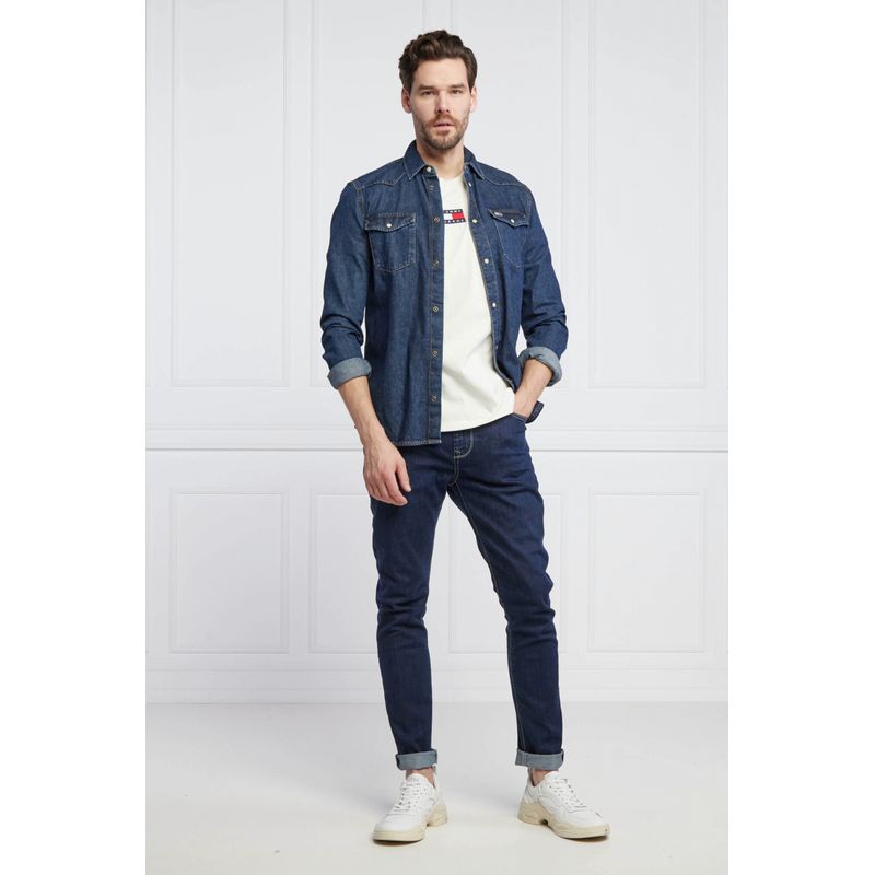 Fashion, accesorii si bijuterii - Barbati - Imbracaminte - Camasi barbati - Camasa de blugi Tommy Jeans Western DM0DM12313, XL INTL, Bleumarin - Infinity.ro