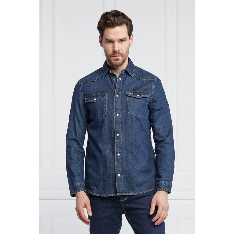 Fashion, accesorii si bijuterii - Barbati - Imbracaminte - Camasi barbati - Camasa de blugi Tommy Jeans Western DM0DM12313, XL INTL, Bleumarin - Infinity.ro