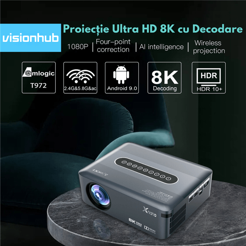 TV, Audio-Video si Foto - Videoproiectoare si accesorii - Videoproiectoare - Videoproiector portabil Full HD, Android 9.0 Wi-Fi & Bluetooth, 12 000 Lumeni, Rezolutie 1920x1080 HD, Suport 4K/8K - Infinity.ro