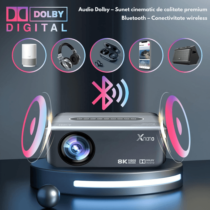 TV, Audio-Video si Foto - Videoproiectoare si accesorii - Videoproiectoare - Videoproiector portabil Full HD, Android 9.0 Wi-Fi & Bluetooth, 12 000 Lumeni, Rezolutie 1920x1080 HD, Suport 4K/8K - Infinity.ro