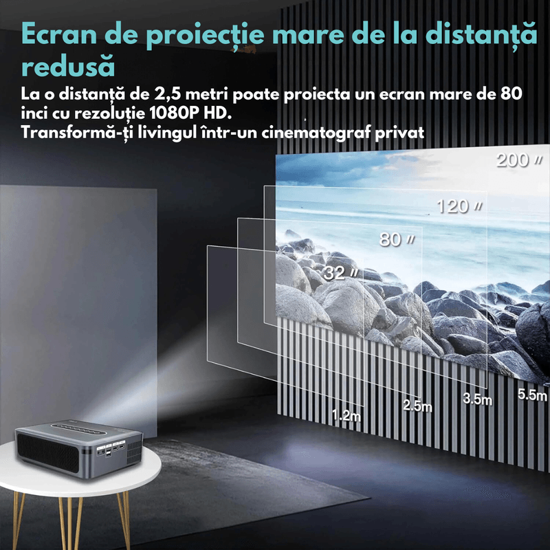 TV, Audio-Video si Foto - Videoproiectoare si accesorii - Videoproiectoare - Videoproiector portabil Full HD, Android 9.0 Wi-Fi & Bluetooth, 12 000 Lumeni, Rezolutie 1920x1080 HD, Suport 4K/8K - Infinity.ro