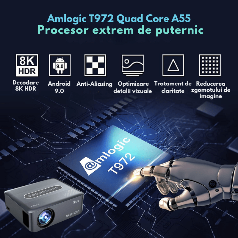 TV, Audio-Video si Foto - Videoproiectoare si accesorii - Videoproiectoare - Videoproiector portabil Full HD, Android 9.0 Wi-Fi & Bluetooth, 12 000 Lumeni, Rezolutie 1920x1080 HD, Suport 4K/8K - Infinity.ro