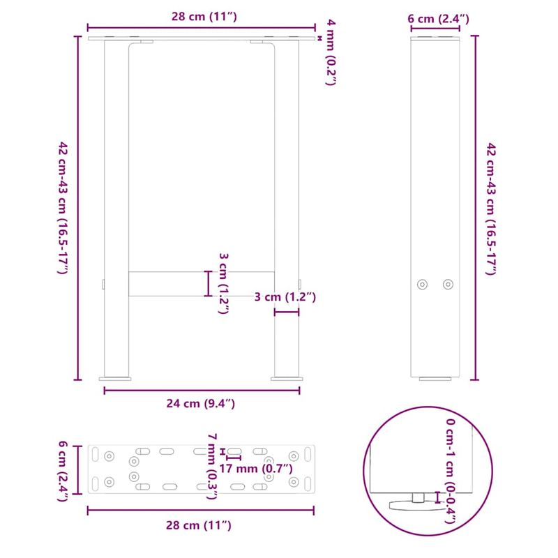 Casa si Gradina - Mobilier - Feronerie si accesorii mobila - Picioare masuta de cafea Otel natural 2 buc 28x(42-43) cm Otel - Infinity.ro