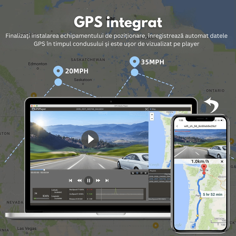 Auto si Moto - Electronice auto - Camere auto si DVR - Camera Auto Dubla de bord 4k - Full HD, WIFI+ GPS, G-Senzor Reglabil, Aplicatie pe Telefon, Night Vision, Loop Recording - Infinity.ro