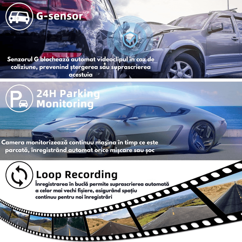 Auto si Moto - Electronice auto - Camere auto si DVR - Camera Auto Dubla de bord 4k - Full HD, WIFI+ GPS, G-Senzor Reglabil, Aplicatie pe Telefon, Night Vision, Loop Recording - Infinity.ro