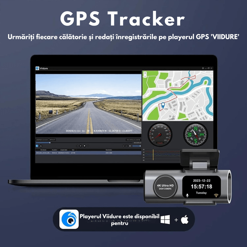 Auto si Moto - Electronice auto - Camere auto si DVR - Camera Auto Dubla de bord 4k – 2160p Full HD, WIFI+GPS, G-Senzor, Aplicatie pe Telefon, Night Vision, Inregistrare bucla - Infinity.ro