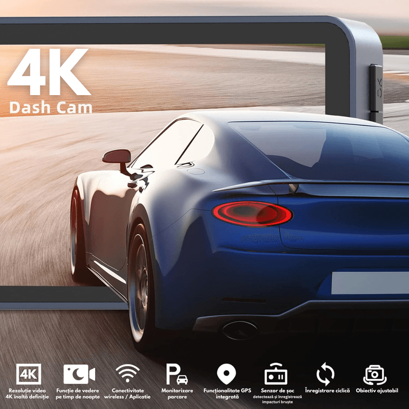Auto si Moto - Electronice auto - Camere auto si DVR - Camera Auto Dubla de bord 4k - Full HD, WIFI+ GPS, G-Senzor Reglabil, Aplicatie pe Telefon, Night Vision, Loop Recording - Infinity.ro