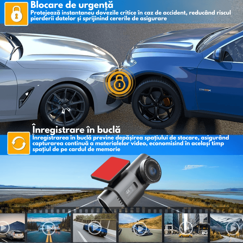 Auto si Moto - Electronice auto - Camere auto si DVR - Camera Auto Dubla de bord 4k – 2160p Full HD, WIFI+GPS, G-Senzor, Aplicatie pe Telefon, Night Vision, Inregistrare bucla - Infinity.ro