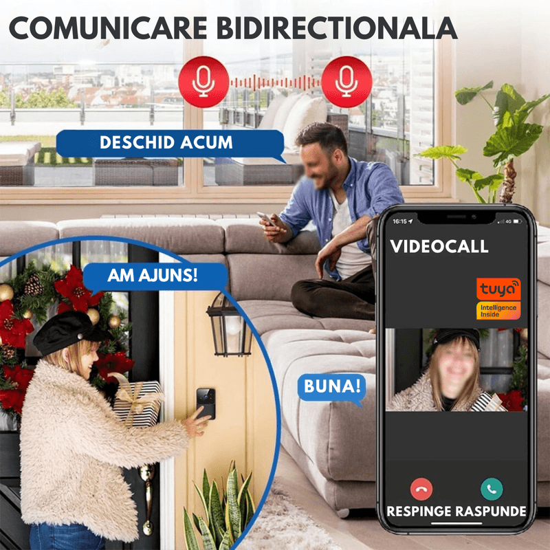 Casa si Gradina - Electrice - Accesorii electrice - Sonerii electrice - Sonerie Wireless cu Video, Interfon Smart fara fir VisionHub®, Camera Video 1080P HD cu Vedere nocturna, Impermeabila - Infinity.ro