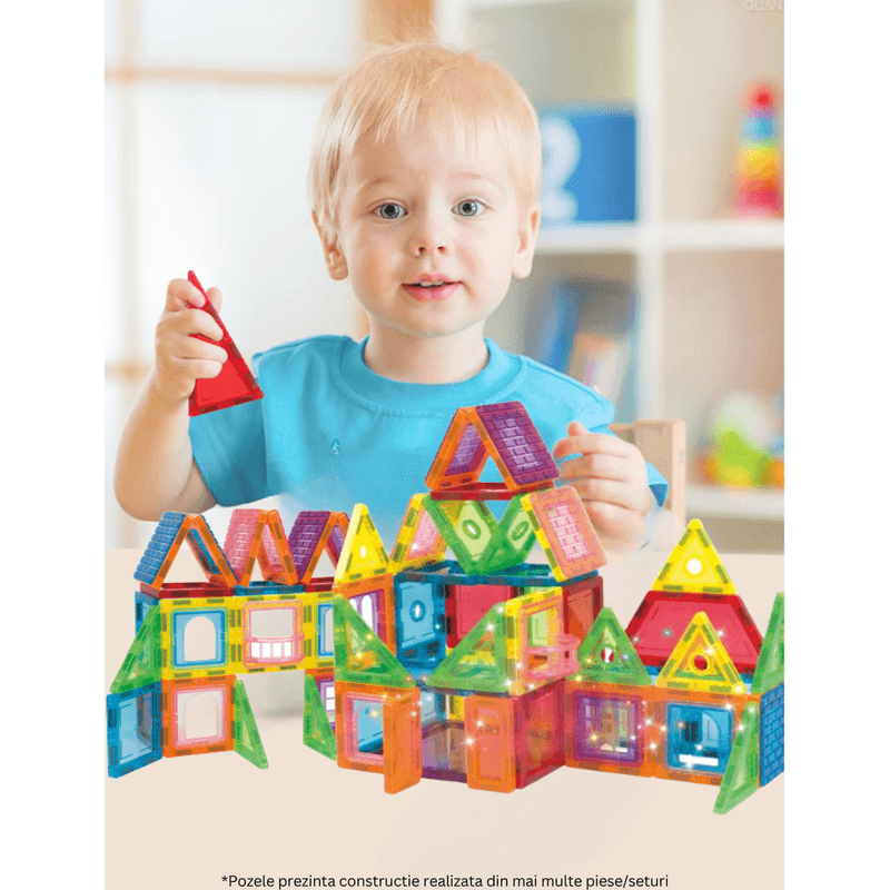 Jucarii, Copii si Bebe - Jucarii si jocuri - Seturi de constructie si cuburi - Seturi de constructie - Set de Constructie, Magnetic Tiles 3D, 22 Piese colorate, Jucarie Creativa si Educationala STEM VisionHub® - Infinity.ro