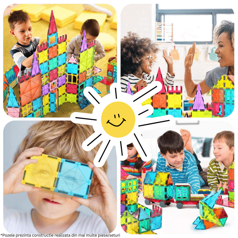 Jucarii, Copii si Bebe - Jucarii si jocuri - Seturi de constructie si cuburi - Seturi de constructie - Set de Constructie, Magnetic Tiles 3D, 22 Piese colorate, Jucarie Creativa si Educationala STEM VisionHub® - Infinity.ro