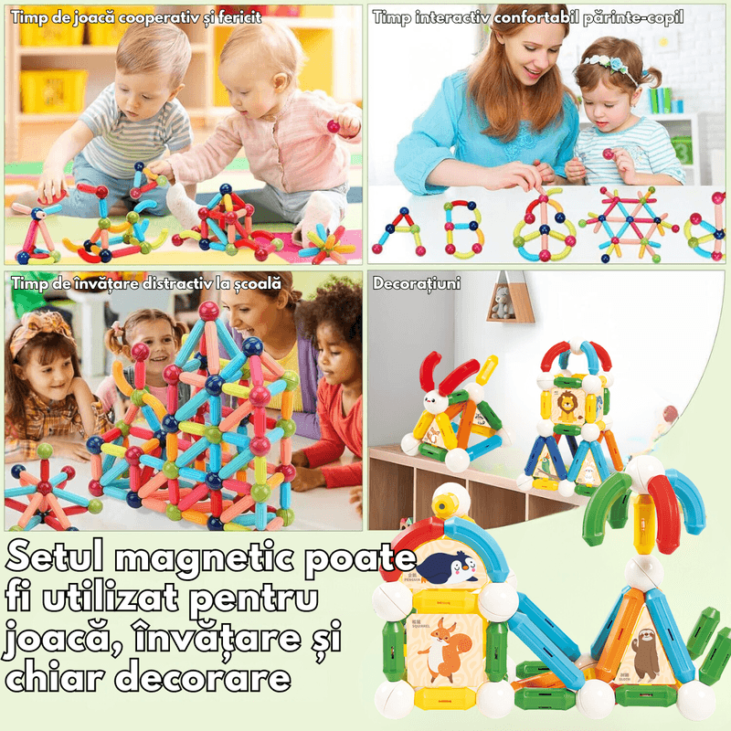 Jucarii, Copii si Bebe - Jucarii si jocuri - Seturi de constructie si cuburi - Seturi de constructie - Set Jucarii Magnetice de Constructie pentru Copii, 110 Piese STEM Educationale, Dezvoltare Creativitate si Imaginatie - Infinity.ro