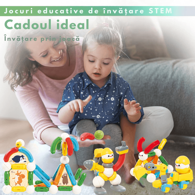 Jucarii, Copii si Bebe - Jucarii si jocuri - Seturi de constructie si cuburi - Seturi de constructie - Set Jucarii Magnetice de Constructie pentru Copii, 110 Piese STEM Educationale, Dezvoltare Creativitate si Imaginatie - Infinity.ro