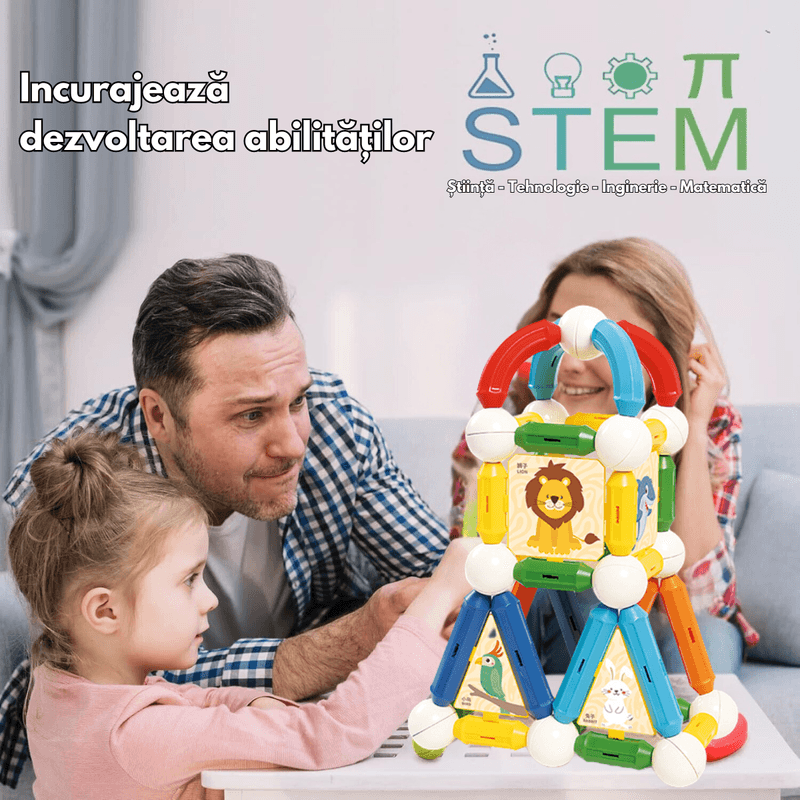 Jucarii, Copii si Bebe - Jucarii si jocuri - Seturi de constructie si cuburi - Seturi de constructie - Set Jucarii Magnetice de Constructie pentru Copii, 110 Piese STEM Educationale, Dezvoltare Creativitate si Imaginatie - Infinity.ro